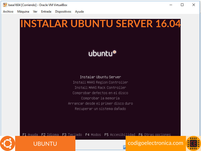 Instalar ubuntu server 1604