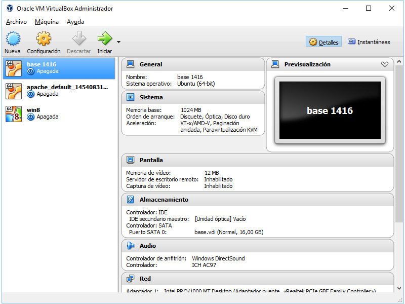 Virtualbox pantalla principal