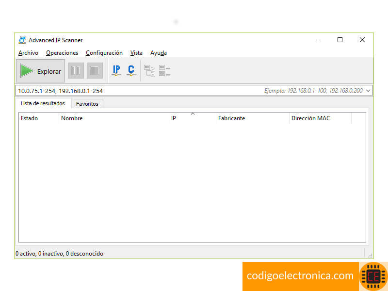 Ip Scanner ventana de trabajo