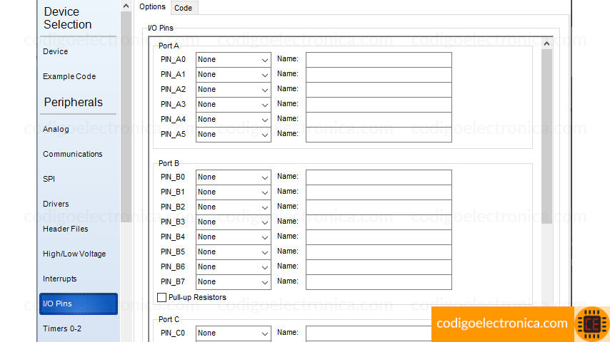 Configuración de pines