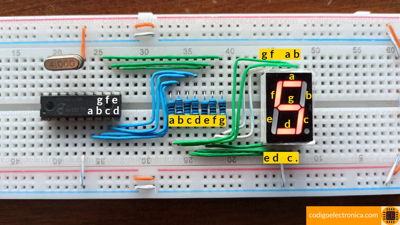 Conexión display 7 segmentos cátodo cómun foto
