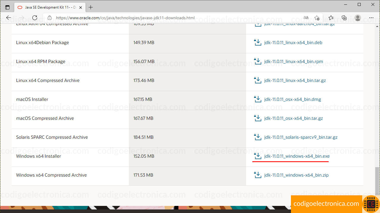 Link descarga jdk 11