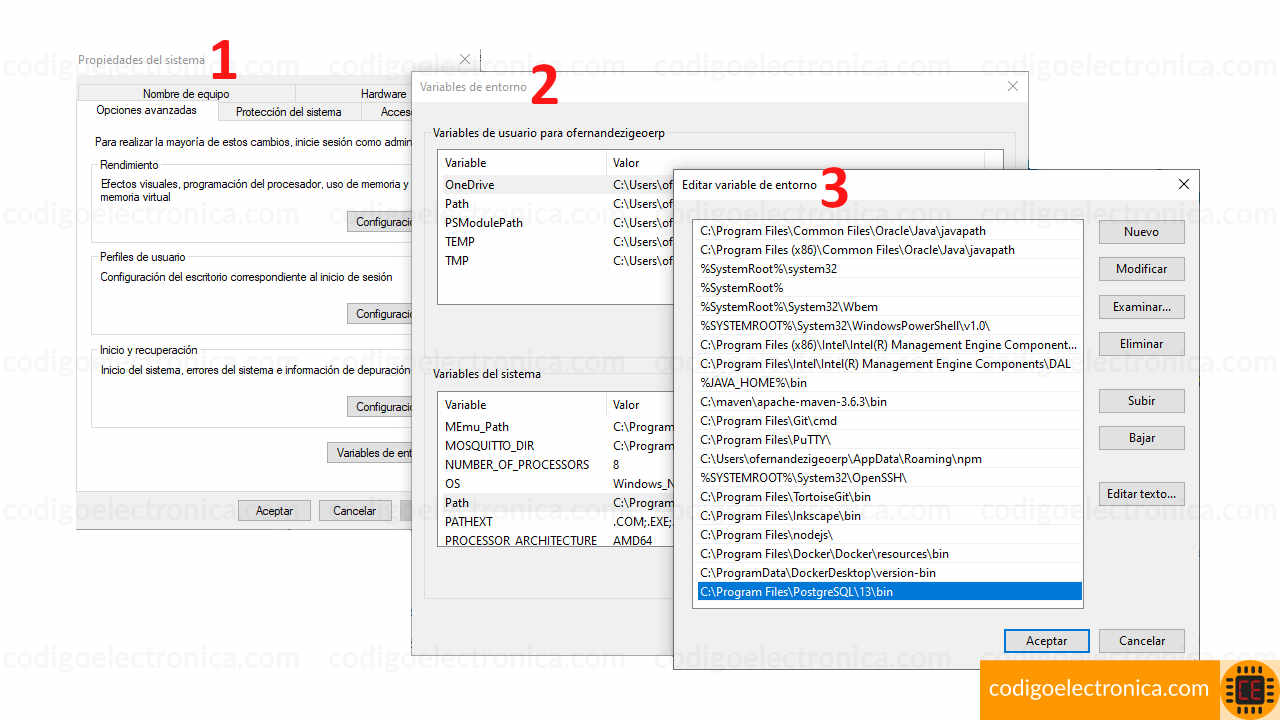 Editor de las variables de entorno del sistema