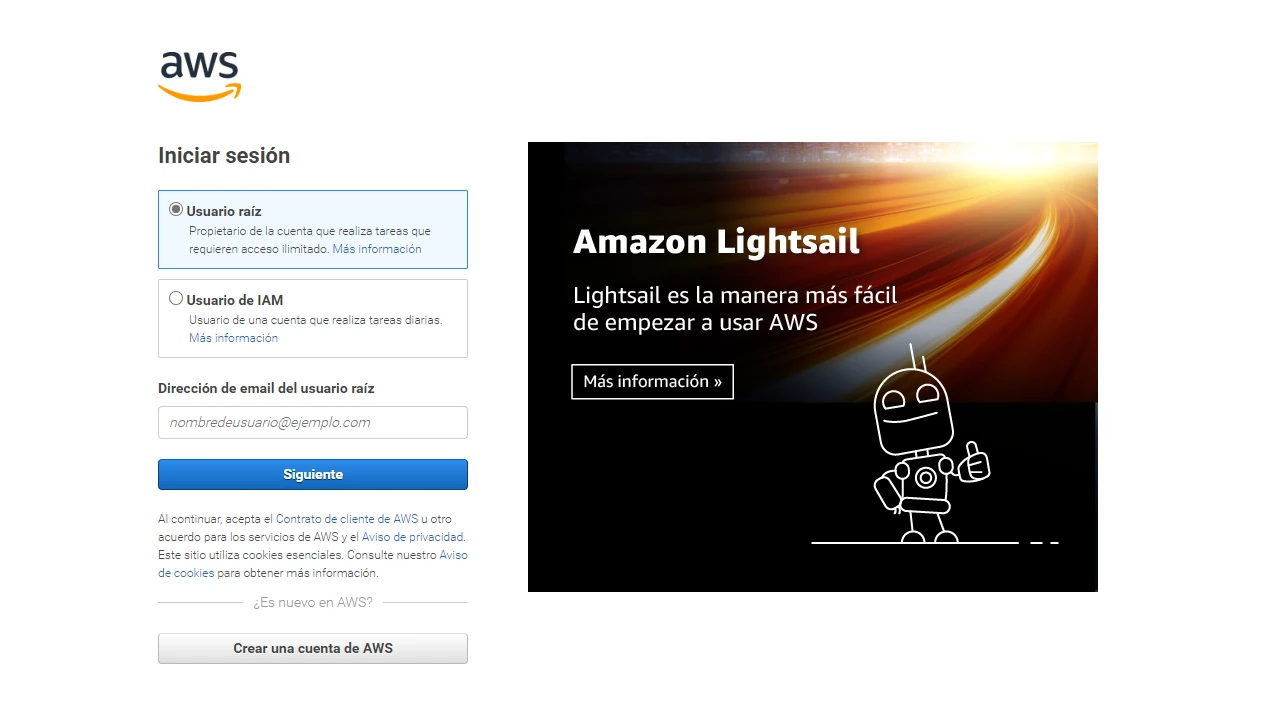 AWS iniciar sesión