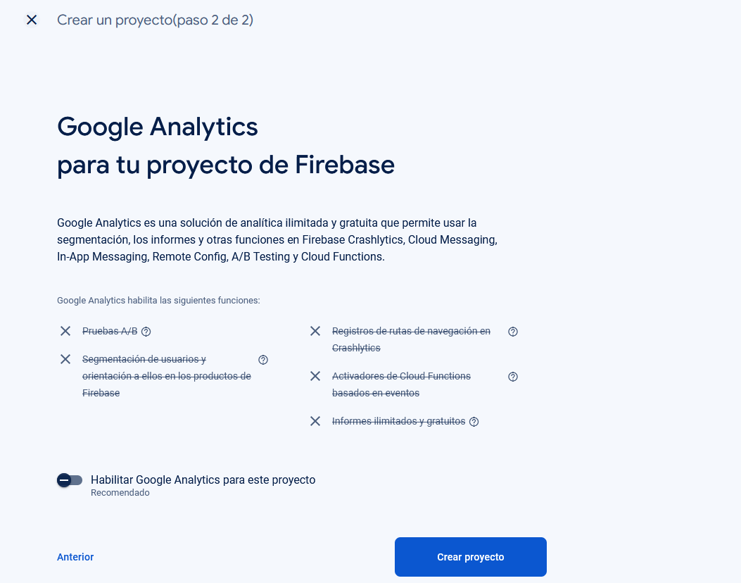 Crear proyecto firebase paso 2