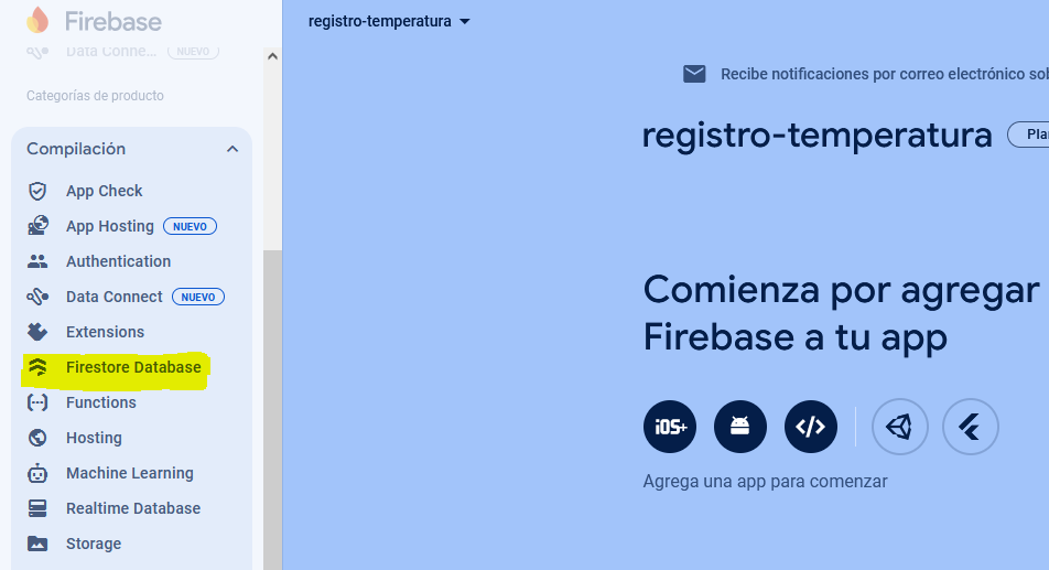 Ingresamos a firestore database