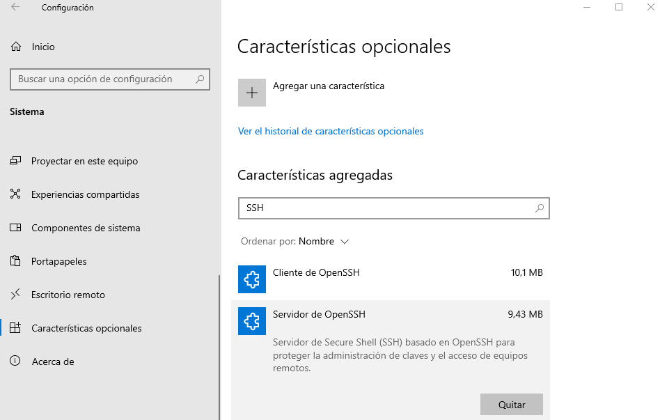 Características opcionales