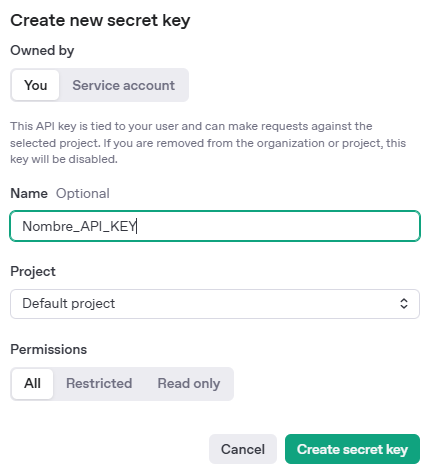 Crear nueva API KEY