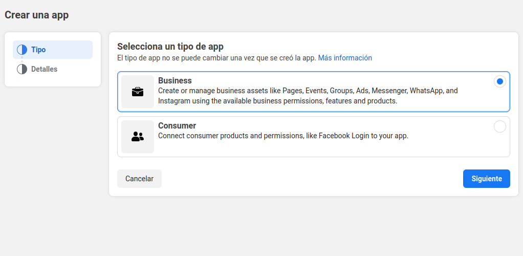 Selección de tipo de App