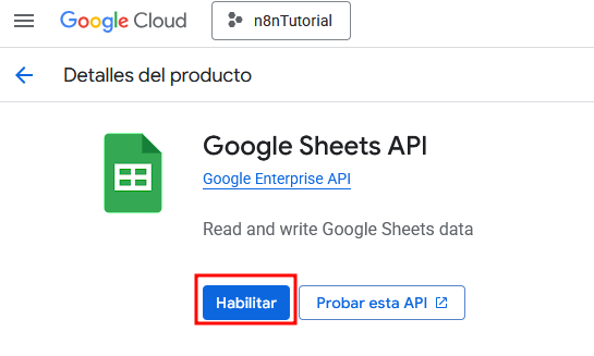 Habilitar Google Sheets API