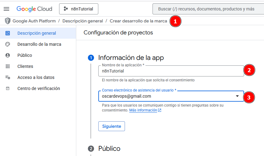 Configurar pantalla de consentimiento