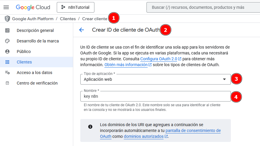 Crear credenciales OAuth 2.0