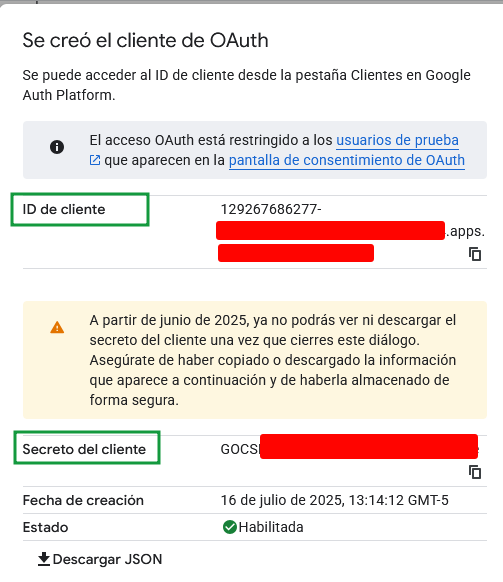 Credenciales cliente OAuth