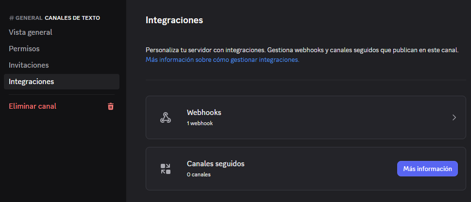 Crear un webhook en discord