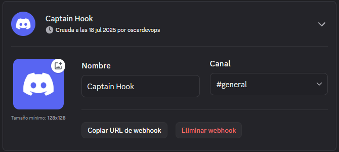 Webhook en discord creado
