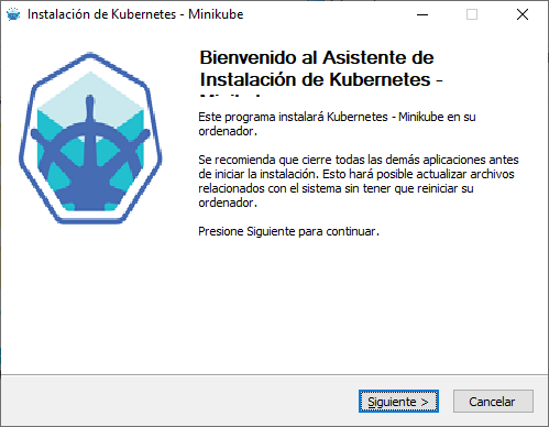 Pantalla bienvenida de minikube