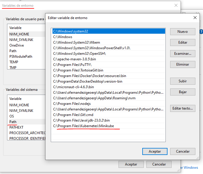 Variable de entorno de minikube