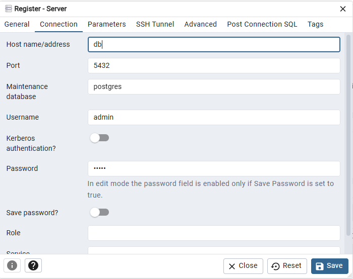 Configurar conexión de pgadmin