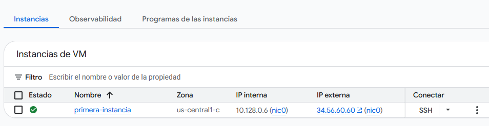 Listado de instancias