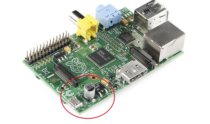 Ubicación condensador Raspberry PI 1 modelo B