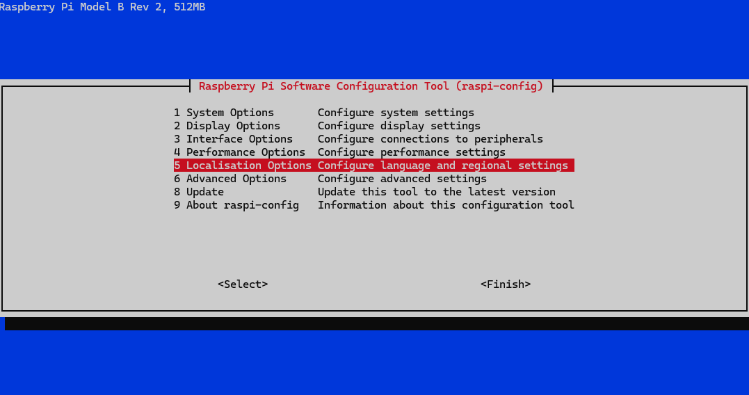 Seleccionar localization options en raspberry pi