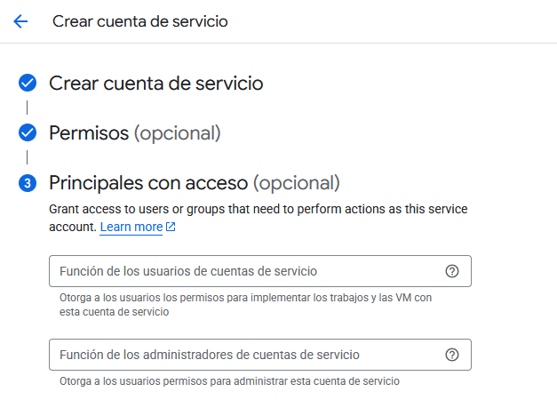 Agregar acceso a la cuenta de servicio
