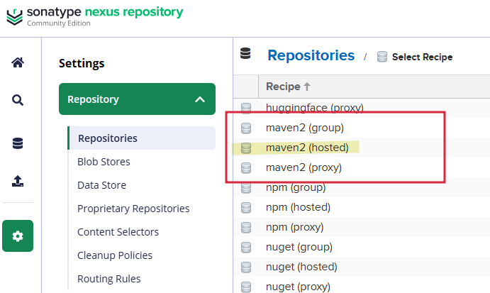 Selección de recipiente para Maven