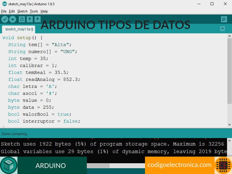 base arduino tipos datos