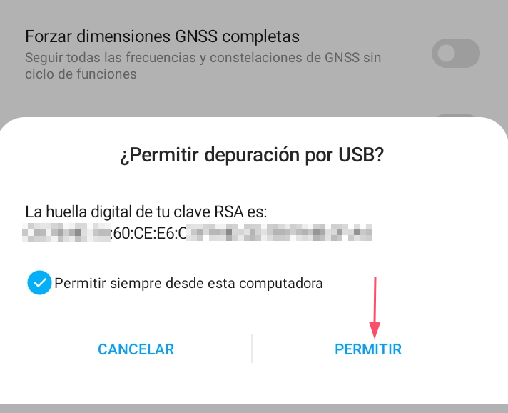 Permitir depuración USB