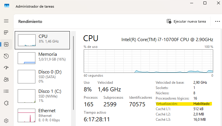 Habilitar virtualización en Windows 11