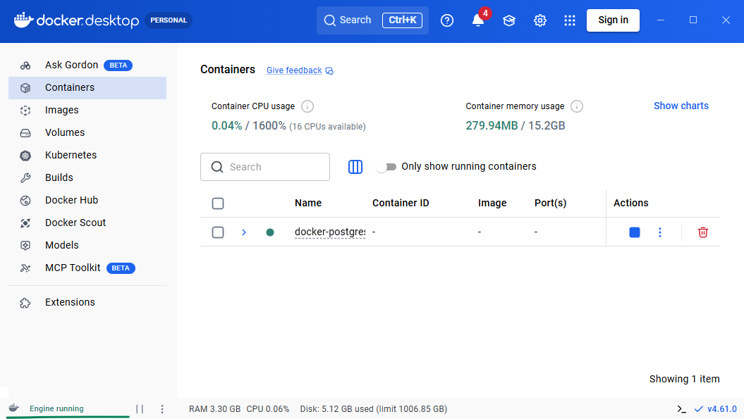 Docker ejecutándose
