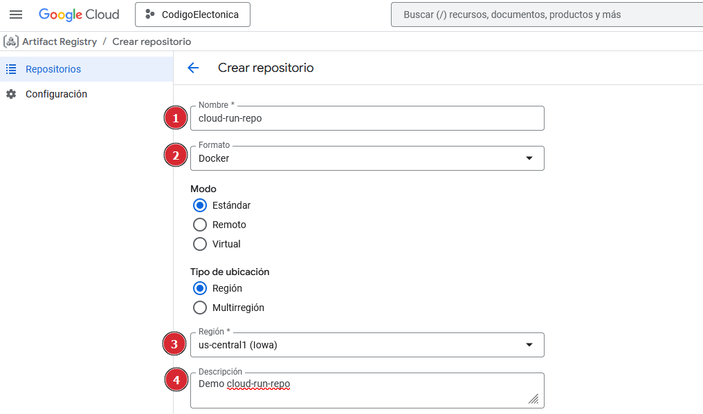 Crear registro de Artifact Registry