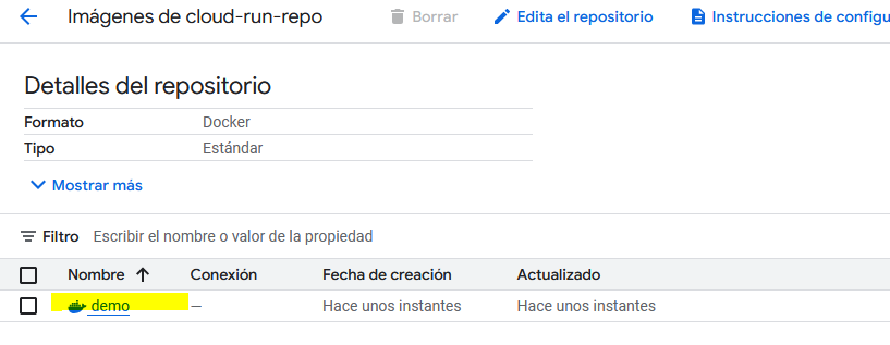 Imagen en respositorio Artifact Registry