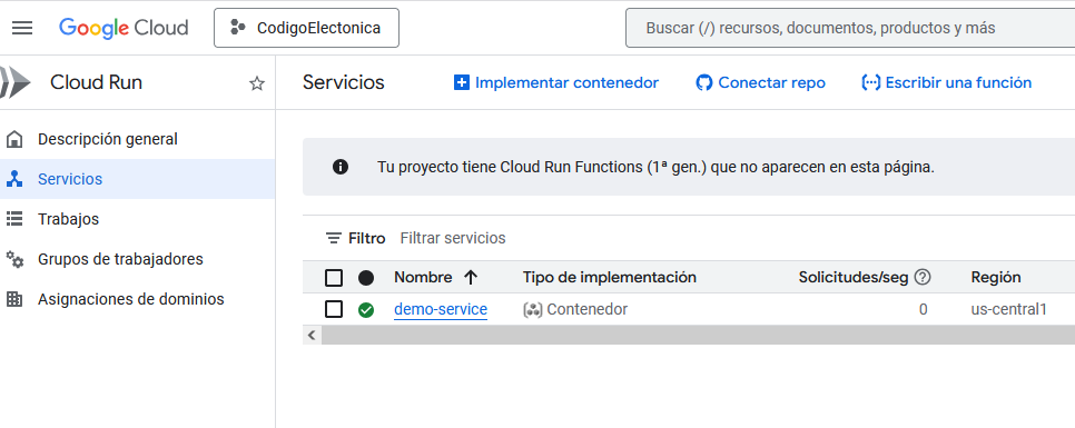 Listado de Cloud Run