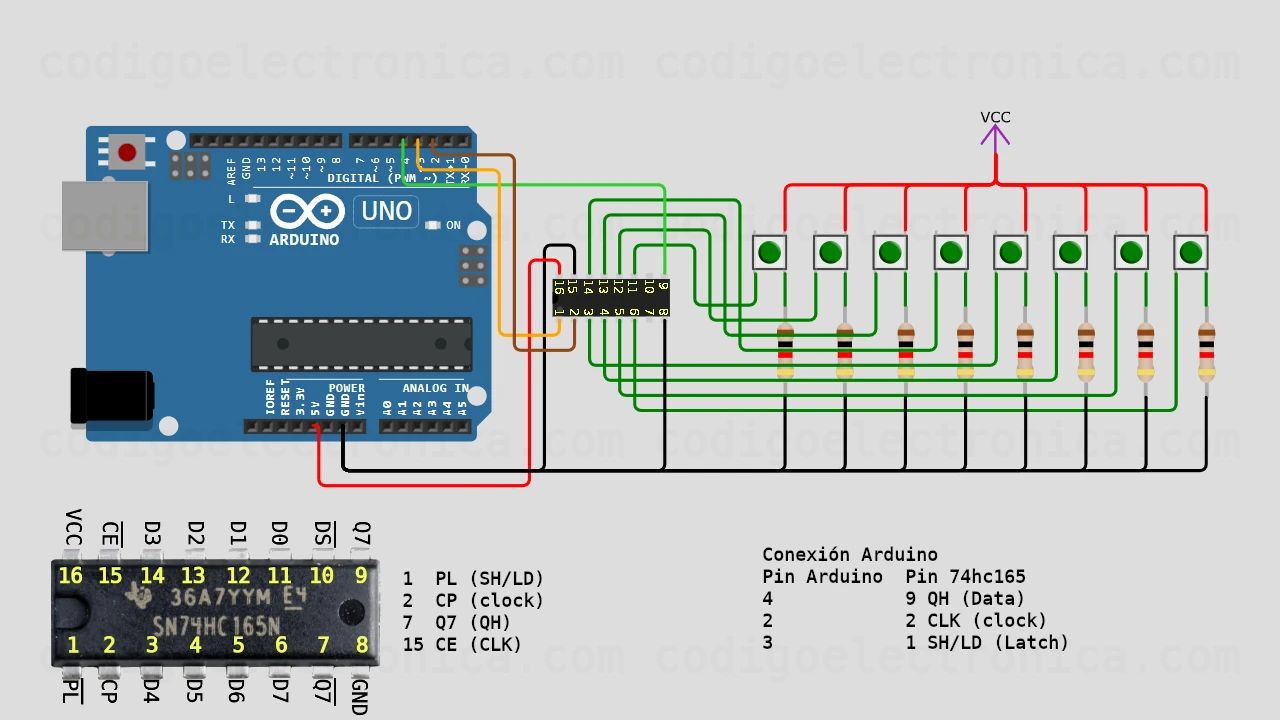 Conexiónn arduino 74hc165