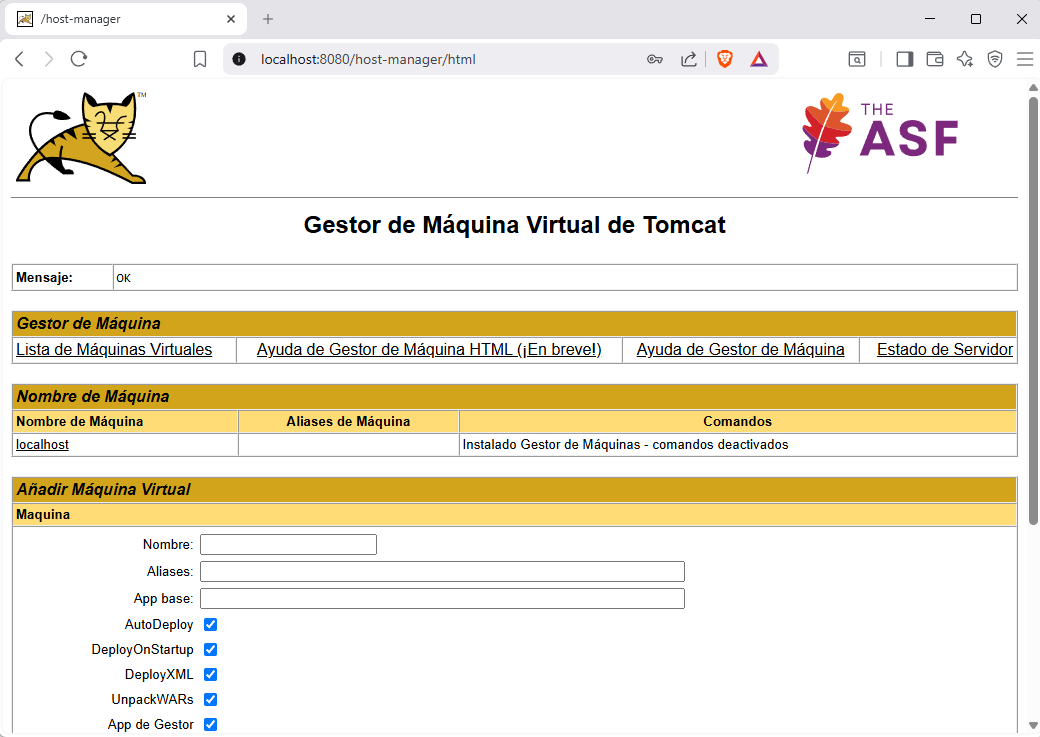 Host manager de Apache Tomcat