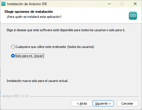 Opciones de instalación de Arduino