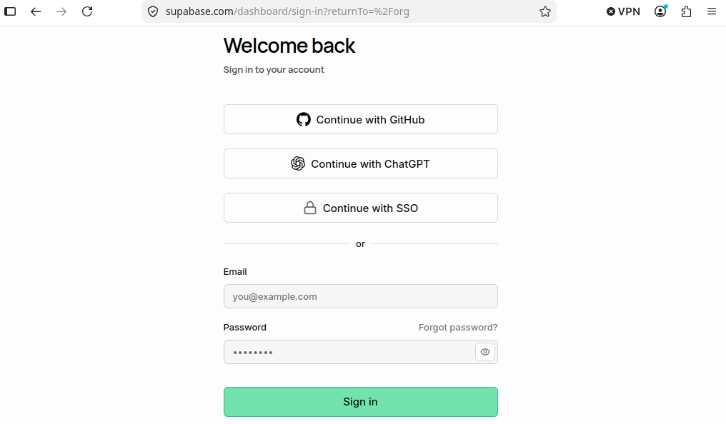 supbase Sign in to your account